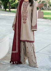 3 Piece - Unstitched Dhanak Suit Embroidered Suit With Digital Dhanak Shawl