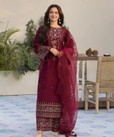 Marina-3PC Embroidered Shirt with Organza Embroidered Dupatta