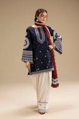 Dhanak-3PC Embroidered Shirt with Digital Printed Wool Shawl