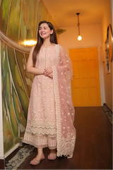 3 Piece Unstitched Heavy Embroidered Lawn Suit ( Fully Embroidered Organza Dupatta )