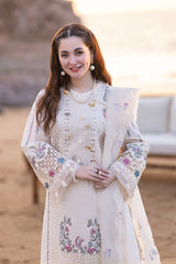 (Qalamkar) 3PC Embroidered Lawn Suit with Heavy Embroidered Organza Dupatta