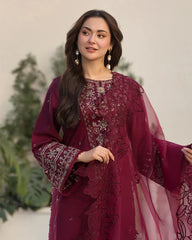 Marina-3PC Embroidered Shirt with Organza Embroidered Dupatta