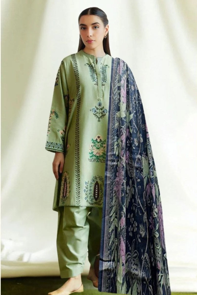Zara ShahJahan Lawn 3PC Embroidered Suit with Digital Printed Diamond Dupatta
