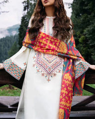 Luxury 3PC Embroidered Airjet Lawn Suit with Digital Zari Diamond Dupatta
