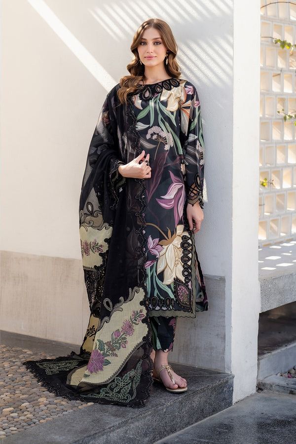 Baroque 3PC Printed Lawn Suit with 4-Sided Lace Chiffon Dupatta & Embroidered Organza Patches