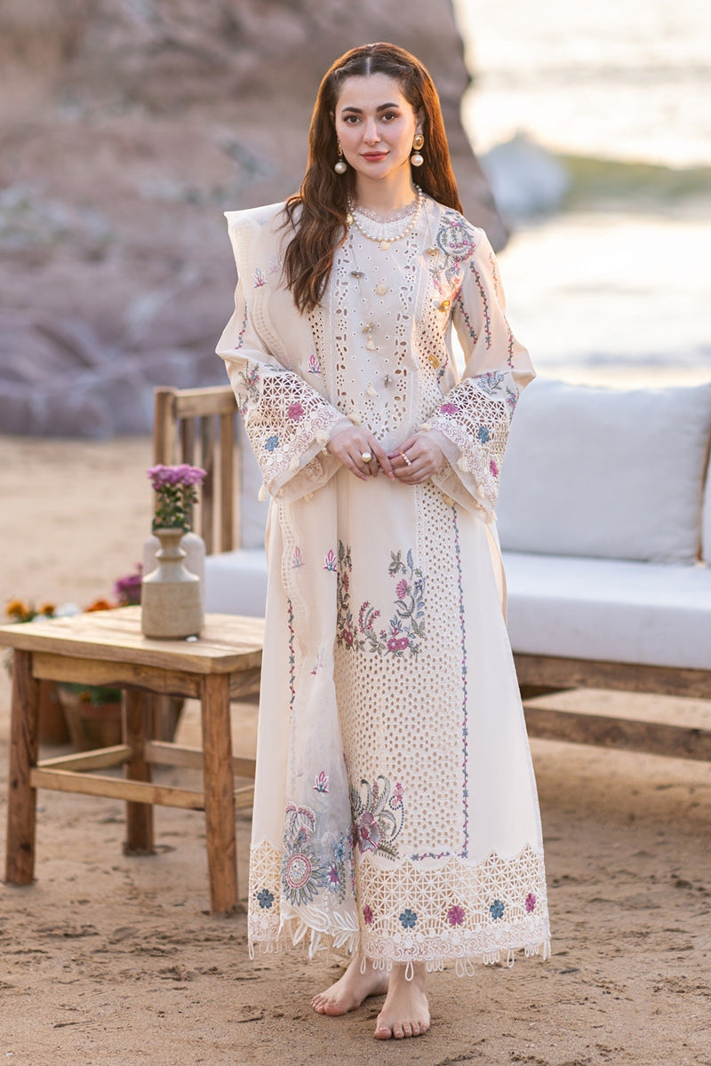 (Qalamkar) 3PC Embroidered Lawn Suit with Heavy Embroidered Organza Dupatta