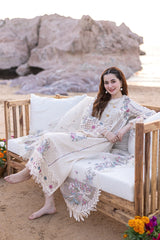 (Qalamkar) 3PC Embroidered Lawn Suit with Heavy Embroidered Organza Dupatta