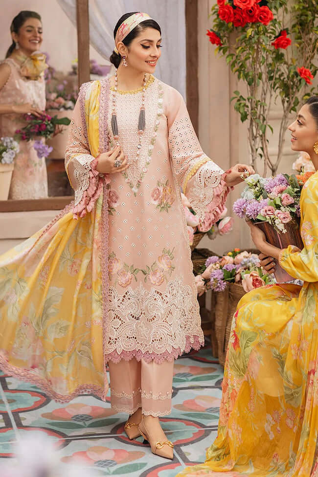 3 Piece Unstitched Heavy Embroidered Chickan Kari Lawn Suit ( Printed Silk Dupatta )