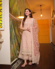 3 Piece Unstitched Heavy Embroidered Lawn Suit ( Fully Embroidered Organza Dupatta )